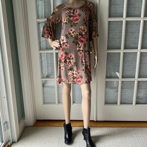 Anthropologie Potter’s Pot tan/roses floral boho flowy sheer dress